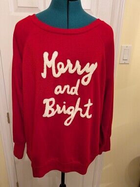 Philosophy Red Sweater with White 'Merry and Bright' Script